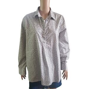 Lands' End Women Plus Size 16W No Iron Popover Animal Print Blouse Cotton Tunic